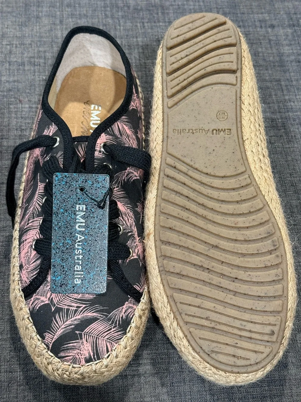 Emu Australia Black Espadrille Sneaker with Pink Palm Print